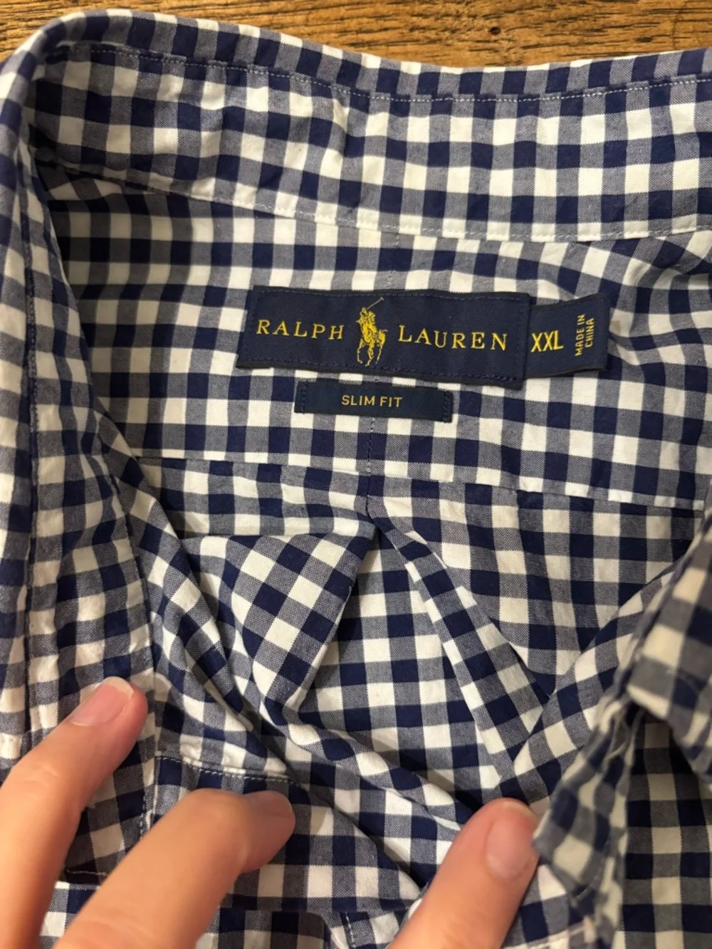 Ralph Lauren Men’s Slim Fit Blue White Gingham Button Down Shirt XXL Cotton Pony
